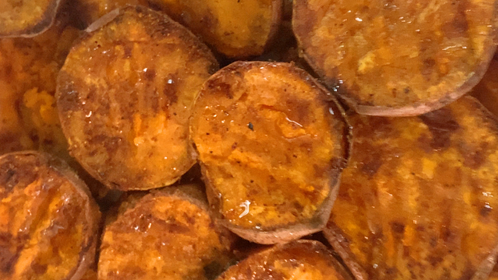 Smashed Sweet Potatoes with Hot Honey Drizzle