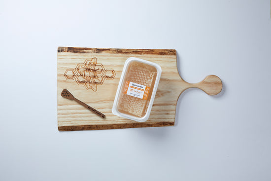Wooden Charcuterie Board with Honeycomb and wooden dipper
