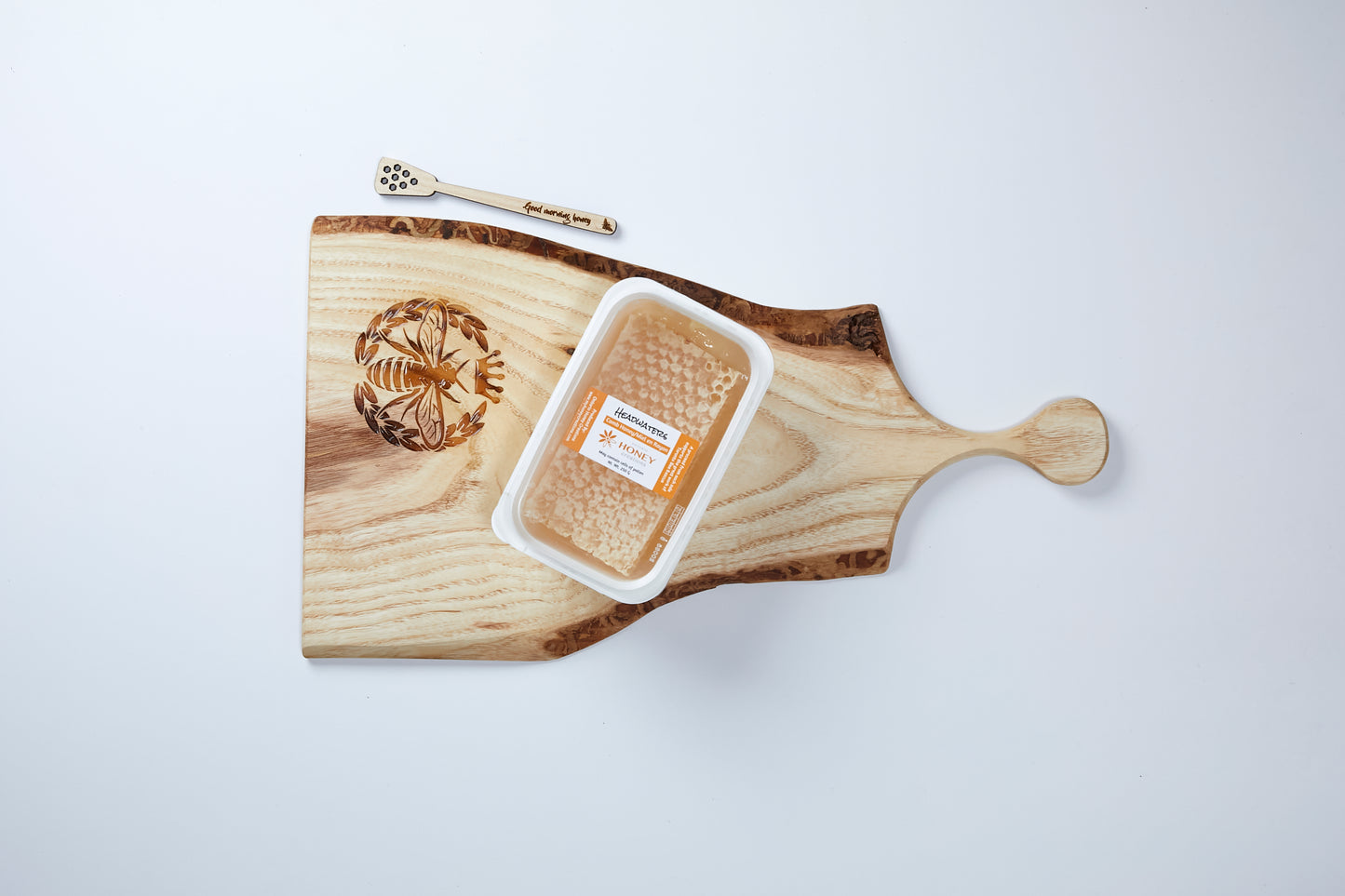 Wooden Charcuterie Board with Honeycomb and wooden dipper